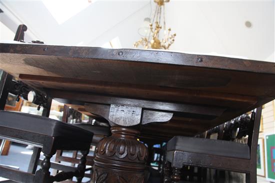 A large and impressive 17th century style oak refectory table, 11ft 6in. x 4ft, H.2ft 6in.